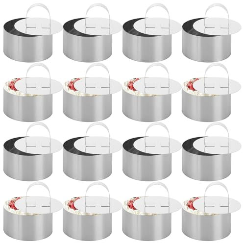 Oungy 16PCS 8cm Cooking Rings, 4cm Height Stainless Steel Crumpet Rings, Round Cake Rings Mini Cooking Rings with Food Press, Non-Stick Mousse Ring Round Food Rings for Cooking Eggs Desserts
