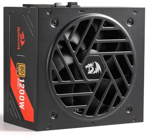 Redragon RGMS-1200W PRO 80+ Gold Bloc d'alimentation 1200 W avec ATX 3.1 & PCIe 5.1 entièrement modulaire amélioré - Taille compacte de 150 mm - Ventilateur intelligent à faible bruit ECO -