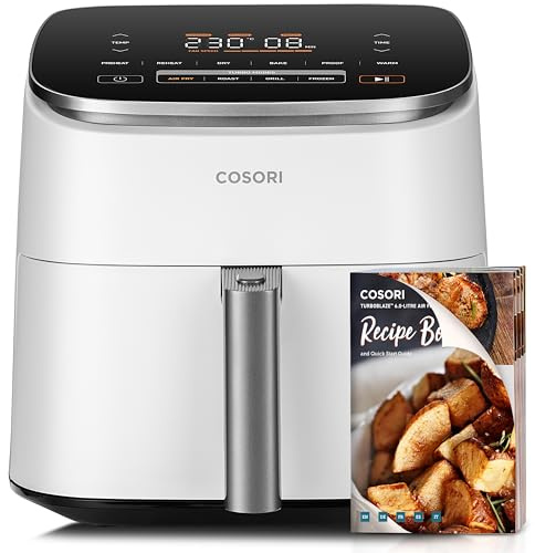 COSORI Air Fryer 9 en 1,TurboBlaze,Machine à Courant Continu,6L Compact,5 Vitesses de Vent Réglables,Friteuse Sans Huile,Économis d'Énergie de 64 Pour cent, Easy Fry,Friteuse à air,Blanc