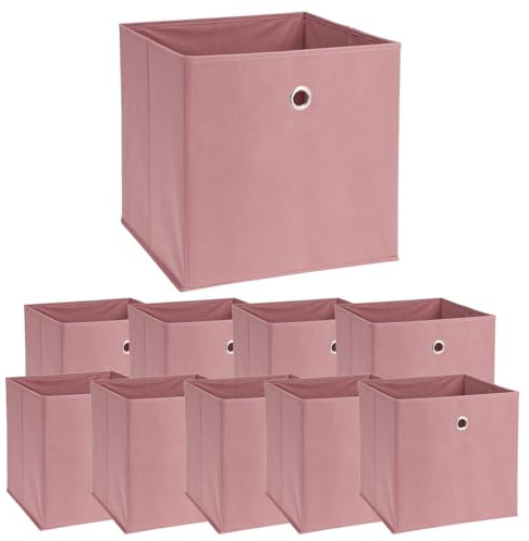 Murago - 10er Set Faltbox ca. 30x30x30 cm Rosa - Würfel Aufbewahrungsbox faltbar Aufbewahrungskörbe Einschub Korb Boxen Box Stoff Altrosa für Kleidung Spielzeug Kinderzimmer Baby Regalkorb Klappbox