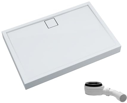 AQUABAD Duschwanne/Duschtasse | Komplettset Finca mit LeakProtect Technologie Smooth White 90x120cm Rechteck | inkl. Ablaufgarnitur/Siphon