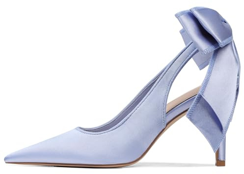 Mattiventon Slingback Heels for Women Pointed Closed Toe Bow Heels, Blue, 3 UK
