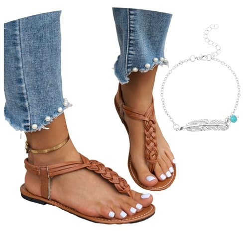LDXEQIZ Sandales À Bout Clip Tongs Plates for Femmes Sandales À Séparateur D'orteils en Cuir PU Sandales Romaines avec Bande Élastique Chaussures D'été Décontractées 2025 for Piscine/Plage