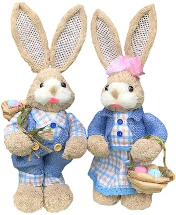 Wdbild Juego de 2 esculturas de paja de animales de Pascua, modelos de animales rústicos, estatuas de adorno para decoraciones de primavera y vacaciones