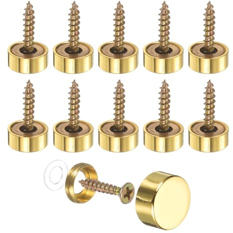 PATIKIL Screw Covers Caps 12mm 304 Stainless Steel Gold 10 Pcs | Mirror Screws,Fasteners,Mirror Screws Decorative Caps,Cover Nails,for Sign Advertising Hardware Construction