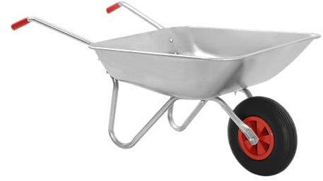 REQUISITE NEEDS 65L Cart Garden Wheelbarrow, Galvanised, Silver, Pneumatic Tyre 100KG Capacity