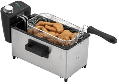 JATA JEFR1680 - Freidora Aceite 3 L 2000 W | Termostato Ajustable | Zona fría para aceite limpio | Desmontable. Fácil limpieza | Cuerpo Acero Inoxidable | Frituras crujientes
