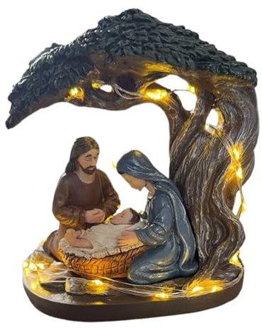 Nybhyjka LED Christmas Nativity Scene Light Up LED Christmas Nativity Set Scene Crib Stable With Figures For Fireplace Windowsill Coffee Table