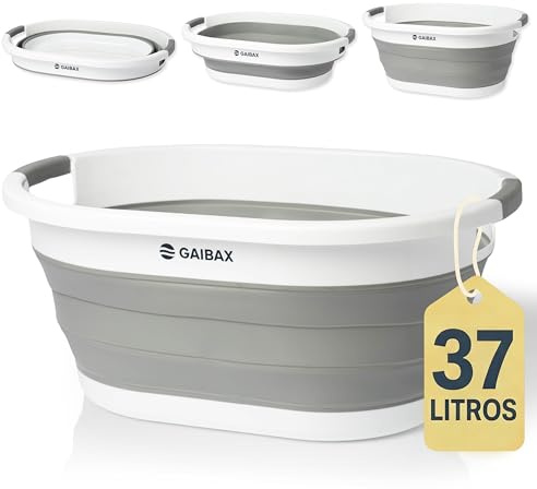 Cesto Ropa Plegable de Colada | Barreño Plegable | Gran Capacidad 37L | Cesta Multiuso para Colada y Almacenaje | Diseño Compacto Ahorra Espacio en Hogar y Camping (Blanco/Gris, 37L)
