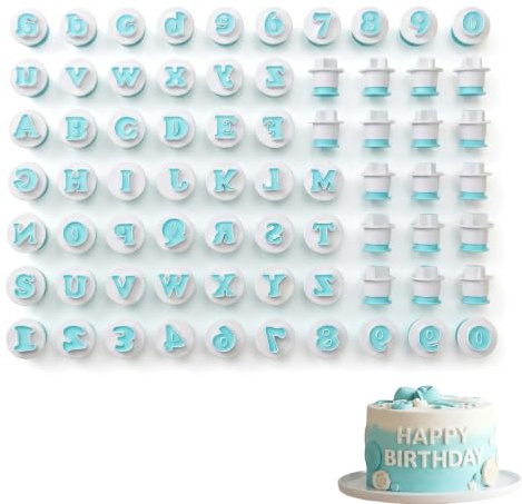 Bokstäver kakskärare, 62 stycken bokstäver kakskärare fondant kakset, stora bokstäver och siffror fondant kakmått för fondant socker kex kakor baktillbehör (52 bokstäver + 10 siffror)