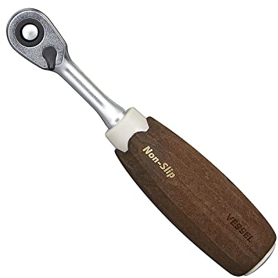 VESSEL Clé à douilles à cliquet 1/4 (6.35mm) - Poignée antidérapante WOOD-COMPO HRH2-W