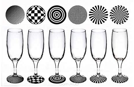 EMH Juego de 6 copas de champán con base de ilusión óptica negra y blanca, 150 ml