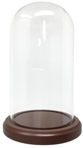 BANBERRY DESIGNS Clear Glass Dome with Wood Base - Measures 7 H X 3 3/4 W - Figurines Dolls Collectibles - Wooden Base is 5 W