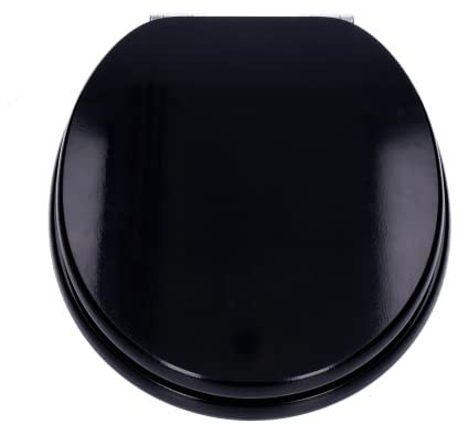 Siège de Toilette avec motif, Abattant pour cuvette WC, fonction de fermeture en douceur, soft close, lunette avec frein de chute, avec noyau en bois ovale, jusqu'à 120 kg, Charnières réglable (Noir)