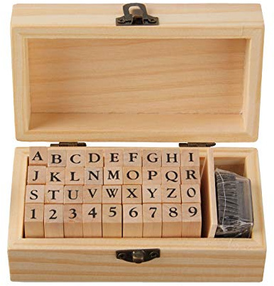 Becho Ink Pads & Alphabet Stamps Set:Black ink pad and 36 pcs Stamps