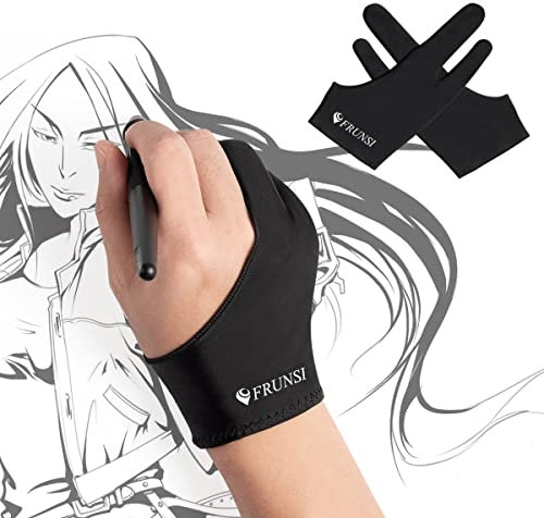 Künstlerhandschuhe, Zeichenhandschuhe für Grafiktablette, freie Größe, verhindert Verschmieren mit zwei Fingern, Handschuhe für Grafikblock, Malerei, gut für rechte oder linke Hand (2 Stück)