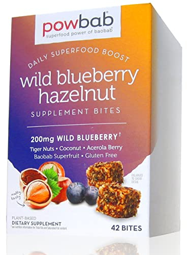 powbab Wild Blueberry Hazelnut Bites. 67% Less Sugar: Only 1 Gram of Sugar. USA Grown Hazelnut Snack Pack. Immune Support Vitamin C Baobab, Eye Health Support. Gluten Free, Vegan Cookies (42 count)