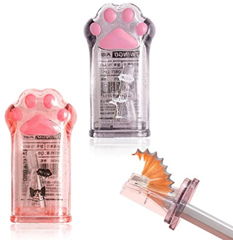 2 Stück Anspitzer Bleistift, Doppelanspitzer mit Behälter Deckel Spitzer Metall Bunt Manueller Bleistiftspitzer für Schule Büro(Katzenpfotenform)