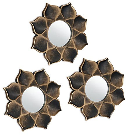 Relaxdays Spiegel 3er Set, runde Zierspiegel, Ø 25 cm, Wohnzimmer, Flur, Dekospiegel, Kunststoff-Rahmen, Gold/schwarz