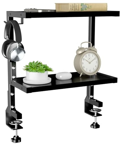 PUTORSEN 15 Pollici Morsetto su Scaffale da Scrivania, Scaffale a 2 Livelli Sopra o Sotto la Scrivania, Organizzatore da Cucina Personalizzabile per gli Accessori, Nero