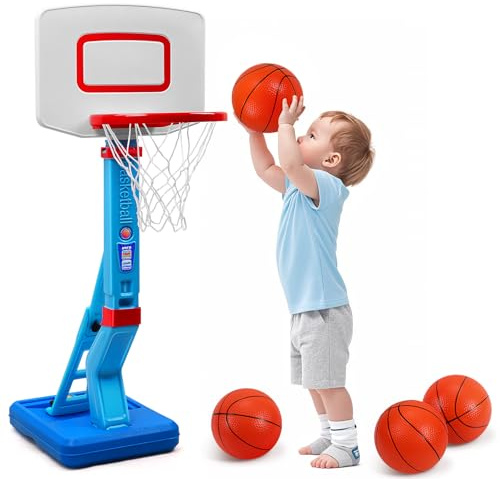 Toddler Basketball Hoop Indoor for Age 1-3, Adjustable Kids Basketball Hoop, Mini Basketball with 4 Balls for Outdoor Poolside, Birthday Christmas Sport Toys Gift for Baby Boys Girls Age 1 2 3 4