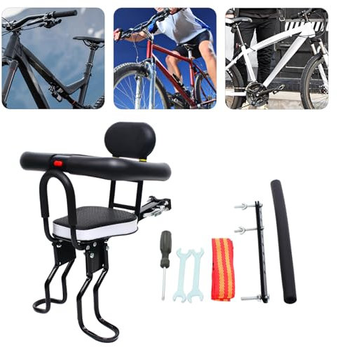 Fahrrad Kindersitz Vorne Halterung Fahrradsitz Baby Vorderseite Sicherheits Fahrradkindersitz Einstellbar Mit Pedalen Sicherheitsgurt Abnehmbares GeläNder FüR MTB KlappRäder Citybike Schwarz Bis 40Kg