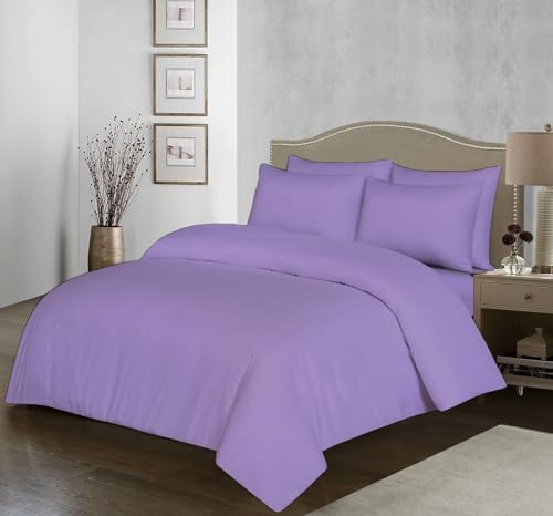 100% Egyptian Cotton Duvet Cover Set |200 Thread Count Plain Dyed Duvet Quilt Cover Set With Free Pillowcases| Non-Iron Easycare Bedding Set - Single Double King Super King Sizes (Lilac, Super King)