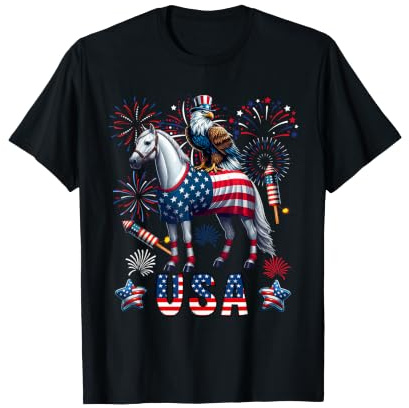 USA 4th Of July Eagle Riding Horse Sunglasses Fireworks T-Shirt