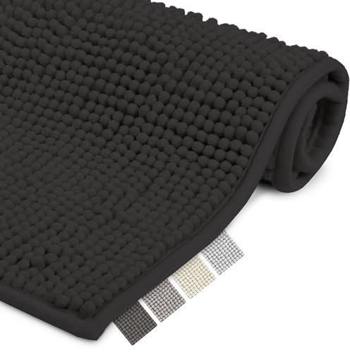 Beautissu Badematte rutschfest 50x50 cm Chenille Badezimmerteppich Flauschig Badteppich rutschfest waschbar Badvorleger Bad Teppich Badezimmer Duschvorleger Badematte Schwarz – BeauMare WR