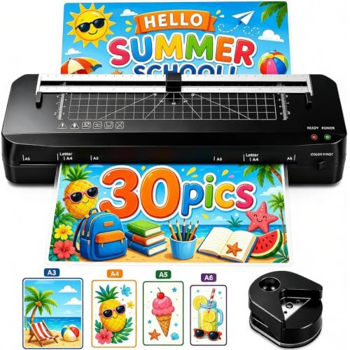 Laminator, A3 Laminator Machine with Built-in Trimmer, 70s Quick Warm-up, Cold and Thermal Laminating with 30 Laminating Sheets, Portable Laminating Machine for Home School Office