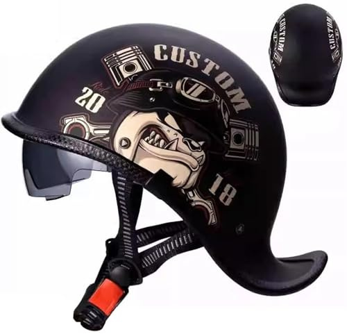 Beyswage Retro Motorrad Halbhelme, Schwalbenschwanz-Design, DOT/ECE-Zulassung, Halbschalenhelm, Roller Helm mit Visier, Einstellbar, Schnellverschluss-Gurt, für Cruiser Chopper, Schwarz