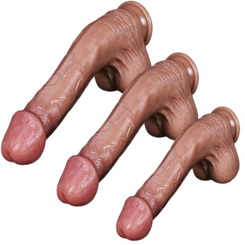 Heuceo Huge Curved Shaft Realistic Big Glans Dildo for Women & Male, Lifelike Thick Silicone Butt Plug Vagina G Spot Prostate Stimulator Anal Paly Training Adult Sex Toys for Gay Men Couples (L)