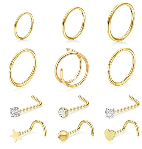 LYLYMIMI Nose Piercings Studs Hoop Nose Rings for Women Gold Plated