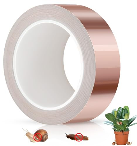 Feuille de Cuivre 30 mm x 30 M Ruban Cuivre, EMI Blindage Adhésif Anti Limace pour la Mise à la Terre, la Soudure et la Protection Contre etc