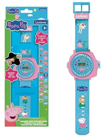 LEXIBOOK, Peppa Pig, Reloj de Pulsera Ajustable con proyecciones, Proyecta 20 imágenes de Peppa Pig, Pantalla Digital, para niños, DMW050PP