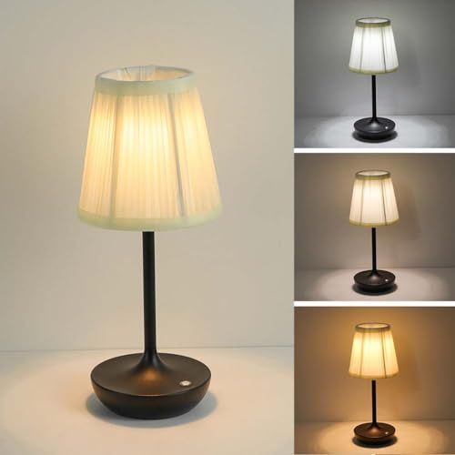 AoLa Lampada da Tavolo Senza Fili Luce da Tavolo dimmerabile con Interruttore a sfioramento Lampada da Comodino Ricaricabile da 1800mAh con Paralume in Tessuto Lampada da Tavolo,Nero
