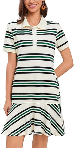 YEXPINE Women's Striped Polo Dress Short Sleeve Ruffle Hem Golf Tennis Summer Casual Mini Dress