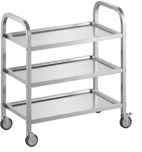 3 Tier Stainless Steel Cart, Rolling Catering Storage Cart (95x50x95cm) | Serving Utility Trolley with Locking Wheels, for Hotels, Restaurants, Cafe, Kitchen, Silver