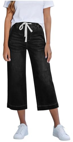 Breda ben beskurna jeans för kvinnor UK hög midja raka ben denim capri kulottes 3/4 Palazzo jeans retro vintage Y2k streetwear dragsko denimbyxor med fickor