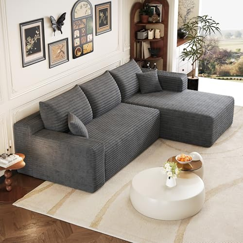 Wyibwy Sofá de 241 cm con diseño de nube, moderno y minimalista, asiento profundo con sección de esquina, cómodo sofá esquinero para salón, no requiere montaje, gris oscuro