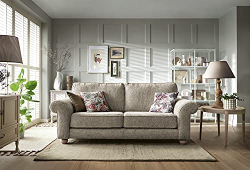 Abakus Direct 3 Seater Sofa - Elegant Ingrid 3 Seater Sofas for Living Room with Soft Luxury Braided Chenille Fabric | Sophisticated Living Room Furniture in Soft Taupe | 215Wx95Dx90H