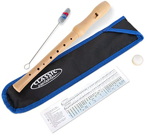Classic Cantabile Stella Blockflöte - 2-teilige Blockflöte aus Ahorn - Deutsche Griffweise - Ideal für Kinder ab 6 Jahren - Inklusive gepolsterter Tasche, Grifftabelle, Flötenputzer und Korkfett