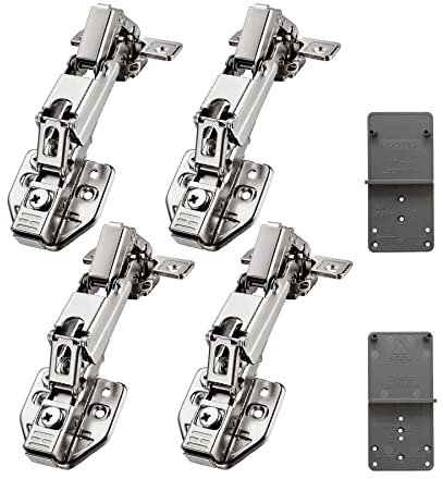 LOOTICH Clip-on 165 Grad Eckanschlag Soft Close Scharniere 35mm mit Dämpfung Topfscharnier Standardscharniere mit Schließautomatik für Küchenschrank Kleiderschrank Schranktür Möbel 4 Stück