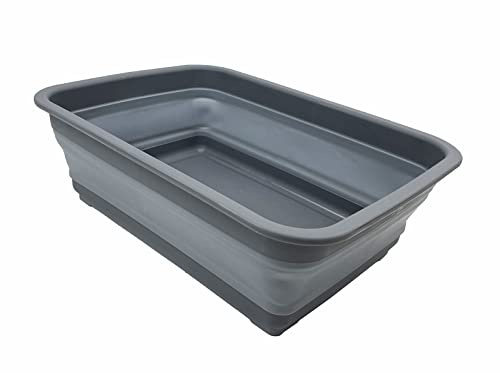 SAMMART 7L (1.85 Gallon) Collapsible Tub - Foldable Dish Tub - Portable Washing Basin - Space Saving Plastic Washtub (Grey)