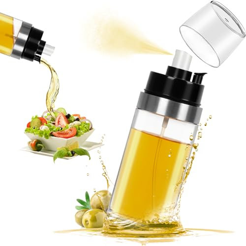 Hossom 2-in-1 Ölsprüher für Speiseöl - 150ml Öl Sprühflasche lebensmittelecht, BPA-freier Wiederverwendbar, Präzise Dosierung, Sprühflasche & Ölspender Für Heißluftfritteuse, Grill & Backen (Schwarz)