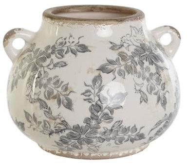 Home ESPRIT Jarrón Blanco Marrón Gris Gres Hoja de Planta 21 x 20 x 16 cm