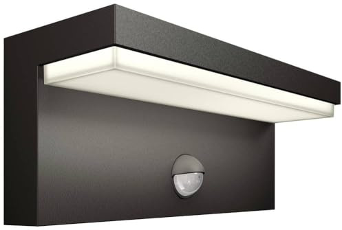 Philips Bustan UltraEfficient utomhusvägglampa, 3,8 W, 4000K kallvitt ljus, antracit, rörelsesensor, IP44 väderbeständig