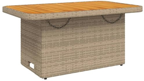 vidaXL Mesa de Jardín, Mesita de Centro, Mesa Auxiliar de Exterior, Mesa para Patio Terraza, Ratán Sintético Madera Maciza de Acacia Beige