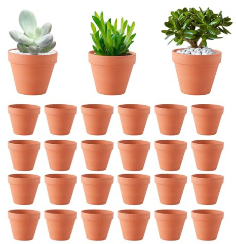Abiemuce Pack de 24 Macetas de Terracota de 5 x 5,5 cm, Pequeñas Macetas de Barro, Mini Macetas de Barro de Terracota con Agujero de Drenaje, para Plantas para el Hogar y la Oficina