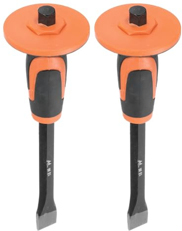 sourcing map 2Pcs Masonry Chisel 11.4 Flat Head with Hand Guard Protection Flat Chisel Rock Concrete Mortar Stone Chisel for Stone Brick Breaking Carving Demolishing Splitting